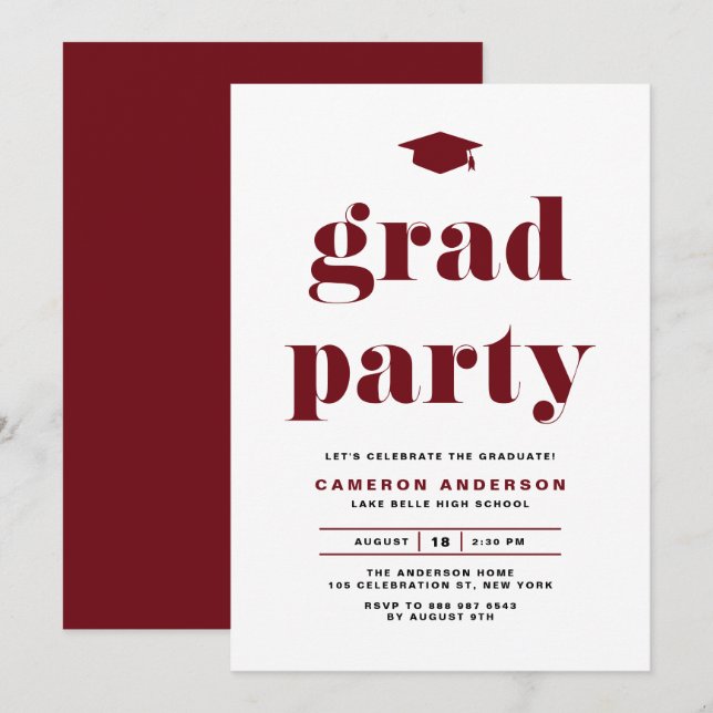Invitation Red Retro Bold Typography Graduation Party (Devant / Derrière)