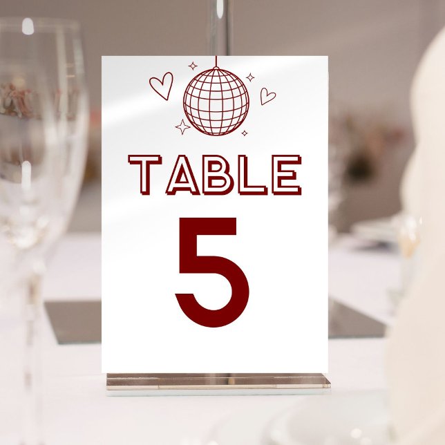 Invitation Red Retro Disco Super grand nombre de tables (Red Retro Disco Groovy Large Table Numbers)