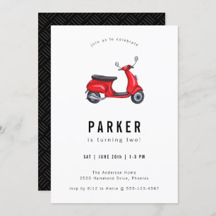 Invitation Red Retro Scooter thème Anniversaire