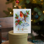 Invitation Red Robin Christmas Holly Vintage Message de bienv<br><div class="desc">Vintage Red Robin perché sur une sainte de Noël verte et typographie vintage - Salutations de Noël—texte personnalisable pour votre message de bienvenue.</div>