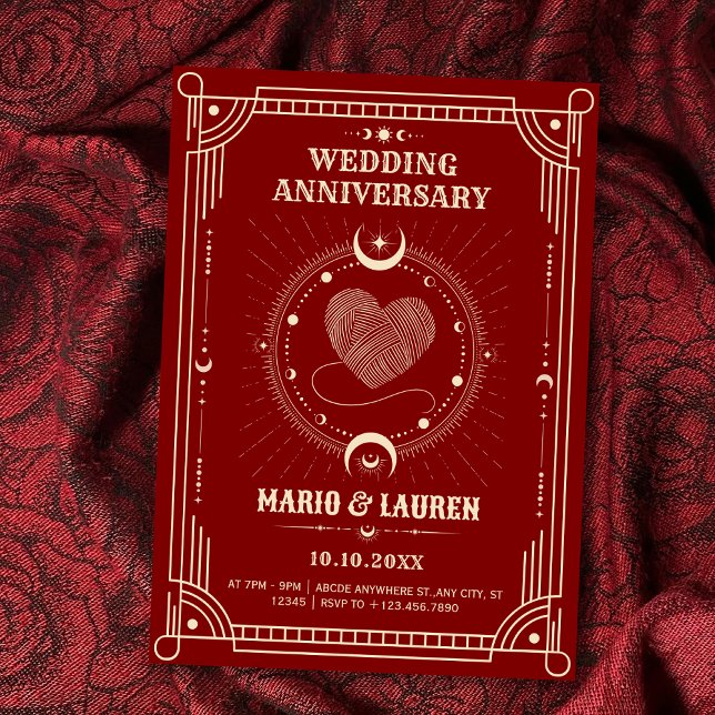 Invitation Red romance tarot boho lune mariage anniversaire (Créateur téléchargé)