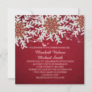 Invitation Red Romantic Christmas Snowflakes Wedding Invitati