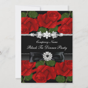 Invitation Red Rose & Bow Corporate Black Cravate Dinner Part