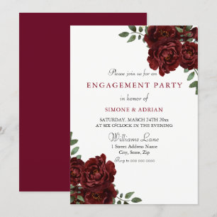 Invitation Red Rose Burgundy Élégante Partie d'engagement