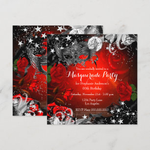Invitation Red Rose étincelle Magique Nuit Masquerade Party