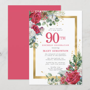 Invitation Red Rose Gold Holly 90e anniversaire