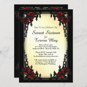 Invitation Red Rose gothique Sweet sixteen Porte de fer Invit