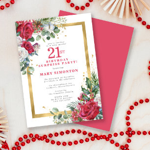 Invitation Red Rose Holly 21e anniversaire Surprise Party