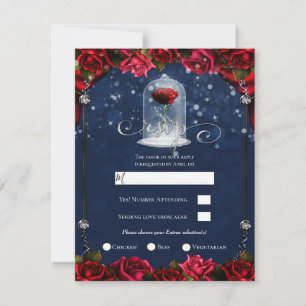 Invitation Red Rose Marine Bleu Blanc Gold Silver Party RSVP