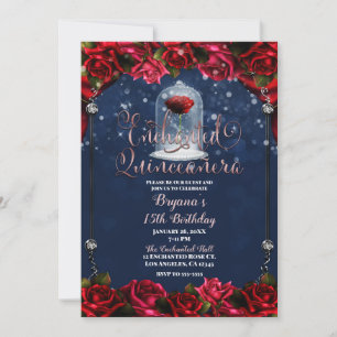 Invitation Red Rose Marine Blue Gold Quinceañera 15 15ème Par