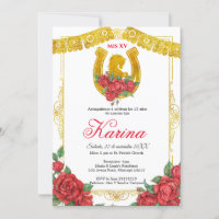 Red Rose Mexicaine Charra 15 Quinceanera Invitatio