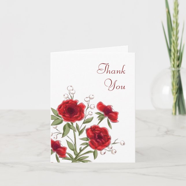 Invitation Red Rose Romantic Wedding Thank You Cards (Devant)