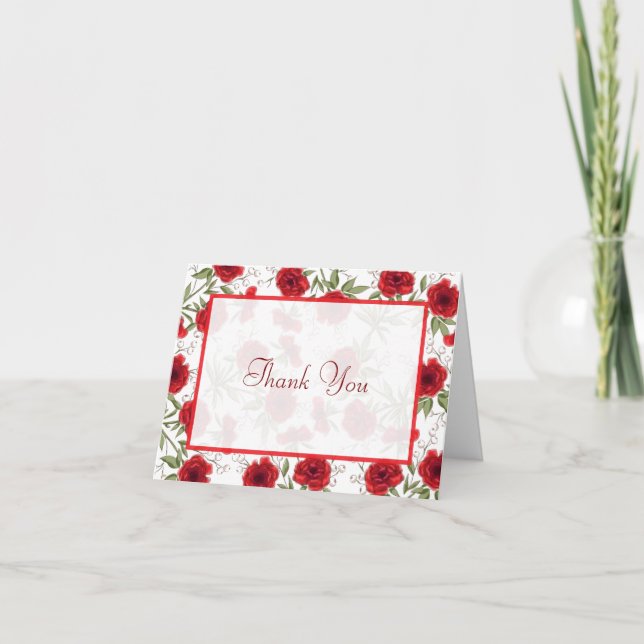 Invitation Red Rose Romantic Wedding Thank You Cards (Devant)