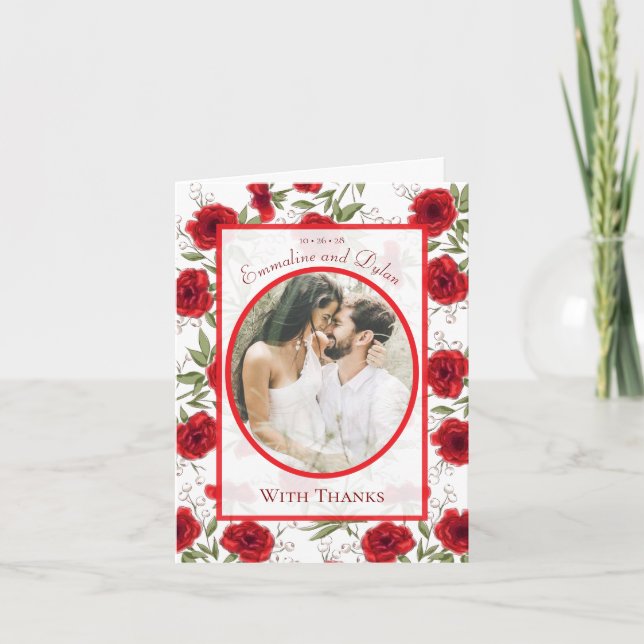 Invitation Red Rose Romantic Wedding Thank You Cards Photo (Devant)