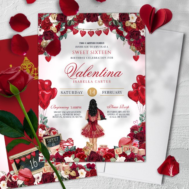 Invitation Red Rose Valentine Sweet 16 Anniversaire (Créateur téléchargé)