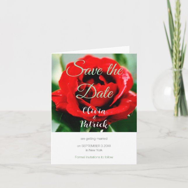 Invitation Red Rose Wedding Enregistrer la date (Devant)
