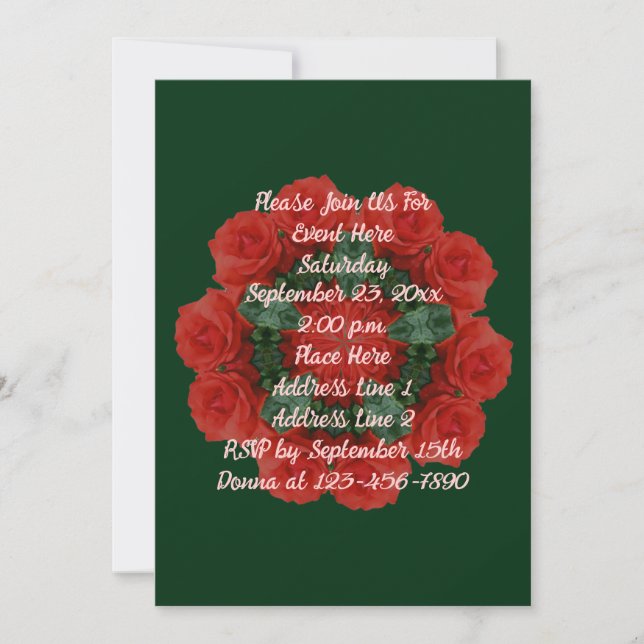 Invitation Red Rose Wreath Floral Party (Devant)