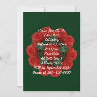 Invitation Red Rose Wreath Floral Party