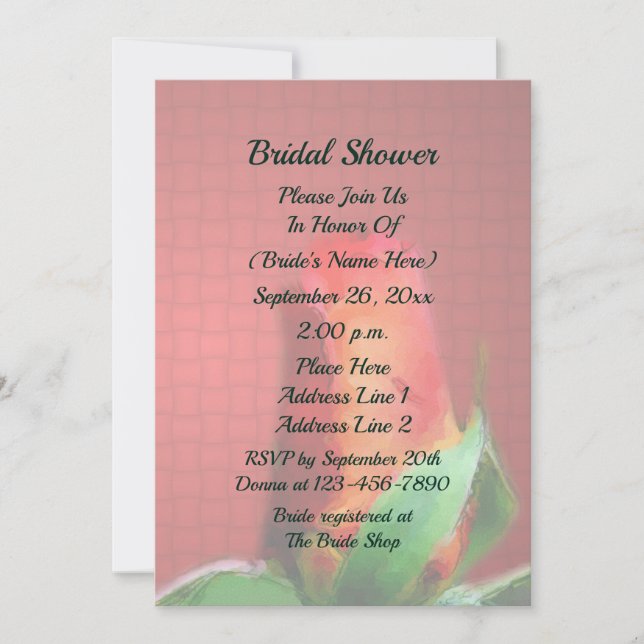 Invitation Red Rosebud Flower Bridal Shower  (Devant)