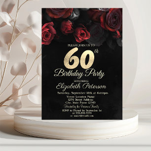 Invitation Red Roses Black Gold 60e anniversaire