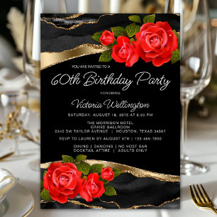 Invitation Red Roses Black Gold N'importe quel nombre Anniver
