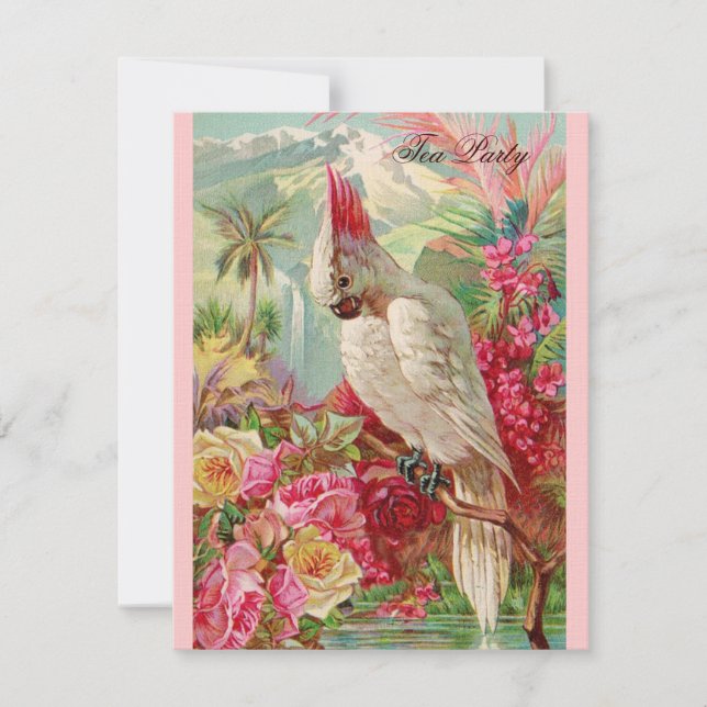 Invitation Red Roses & Cockatoo Art Vintage (Devant)