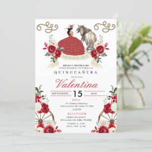 Invitation Red Roses Cowgirl Western Quinceañera