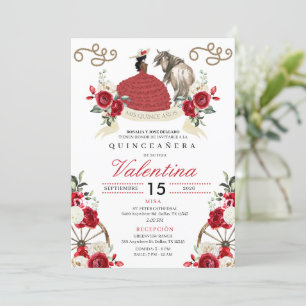 Invitation Red Roses Cowgirl Western Ranch Quinceañera