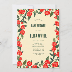 Invitation Red Roses CUSTOM QR Code BABY SHOWER