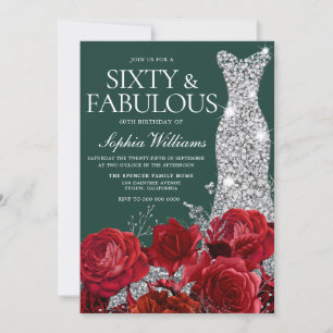Invitation Red Roses Emerald Green 60e fête d'anniversaire