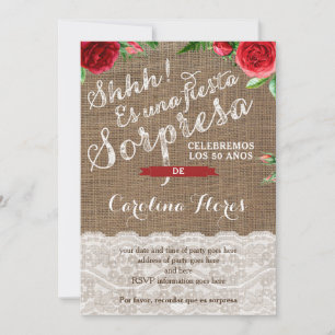 Invitation Red Roses Espagne Surprise fête d'anniversaire