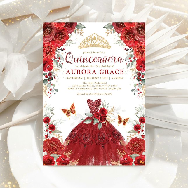 Invitation Red Roses Garden Princesse Quinceañera Mis Quince (Créateur téléchargé)