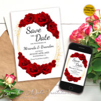 Red Roses Gold Frame Floral Mariage Enregistrer La