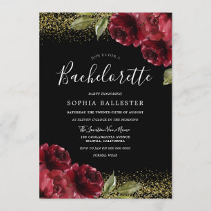 Invitation Red Roses Gold Parties scintillant Bachelorette Pa