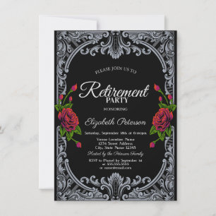 Invitation Red Roses Gothique Black Stripes Parti de retraite