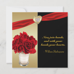 Invitation Red Roses & Hearts, Gold & Black Mariage