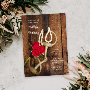 Invitation Red Roses Horse Bit Pays Western Anniversaire fête