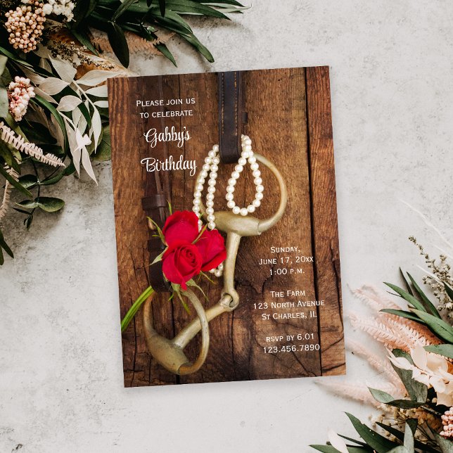 Invitation Red Roses Horse Bit Pays Western Anniversaire fête (Créateur téléchargé)
