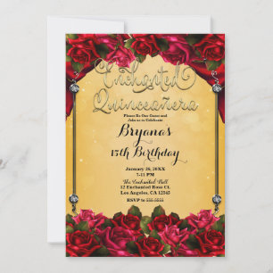 Invitation Red Roses Jaune & Or Quinceañera 15ème Parti