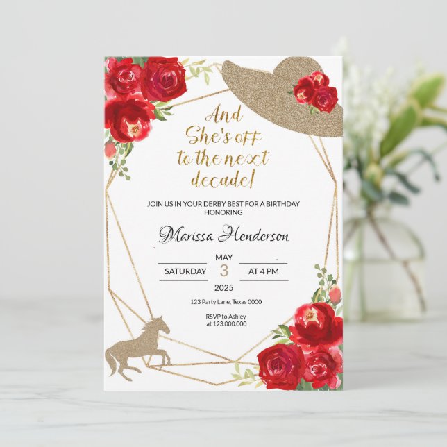 Invitation Red Roses Kentucky Derby Anniversaire (Debout devant)