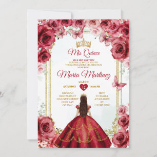 Invitation Red Roses Mexicaine Princesse Quiñceanera Floral