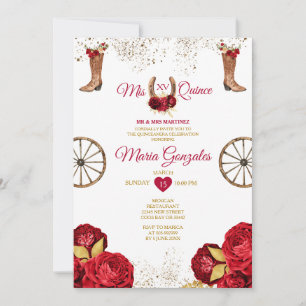 Invitation Red Roses Mis Quince 15 Anos Gold Crown Parties sc