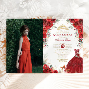 Invitation Red Roses Quinceañera Mis Quince Anos Photo