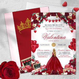 Invitation Red Roses Sweet 15 Valentine's Quinceanera