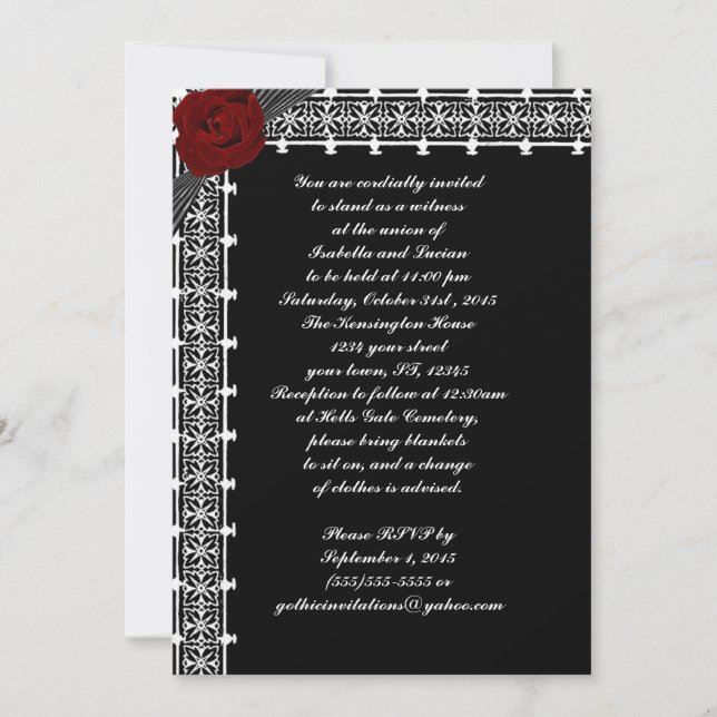 Invitation Red Roses treillis Mariage gothique Invite (Devant)