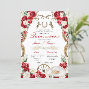 Invitation Red Roses Western Charro Cowgirl Quinceañera