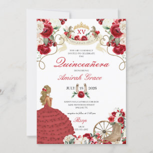 Invitation Red Roses Western Charro Cowgirl Quinceañera