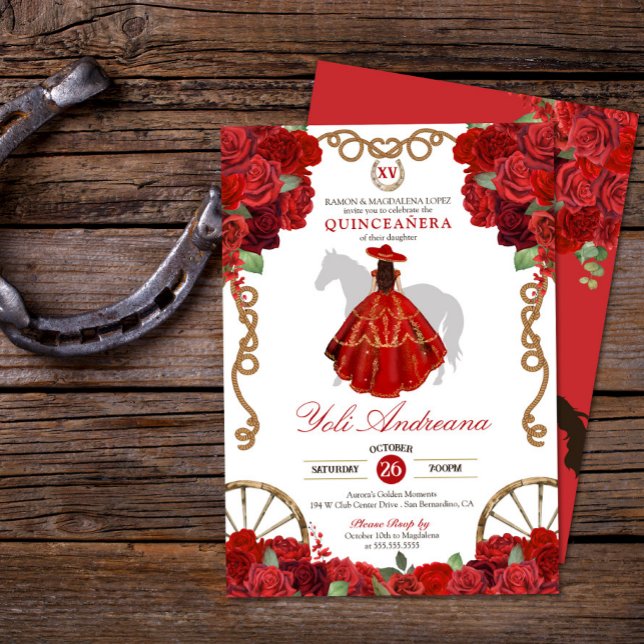 Invitation Red Roses Western Cowboy Charra Quinceañera (Créateur téléchargé)