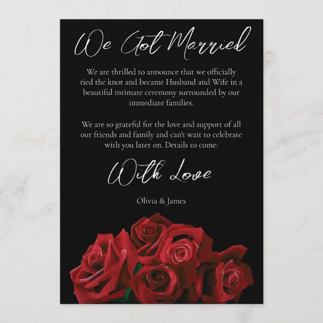 Invitation Red Roses White Black Elegance Timeless (Devant)