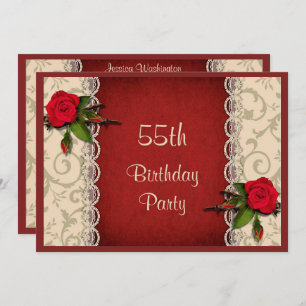 Invitation Red Roses & White Lace 55e anniversaire